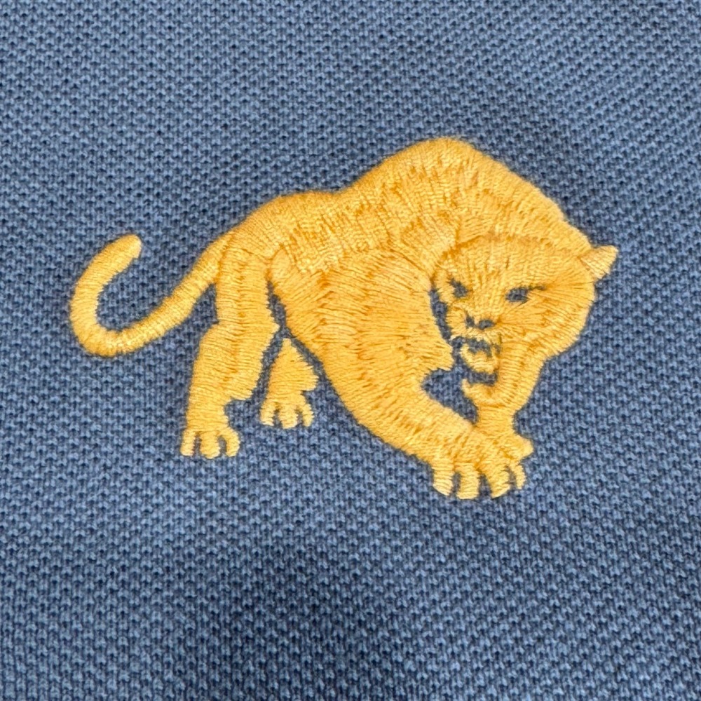 Prada Mens XL Polo Shirt Grey Yellow Panther Embroidered Tipped Cotton Pique - Picture 8 of 12